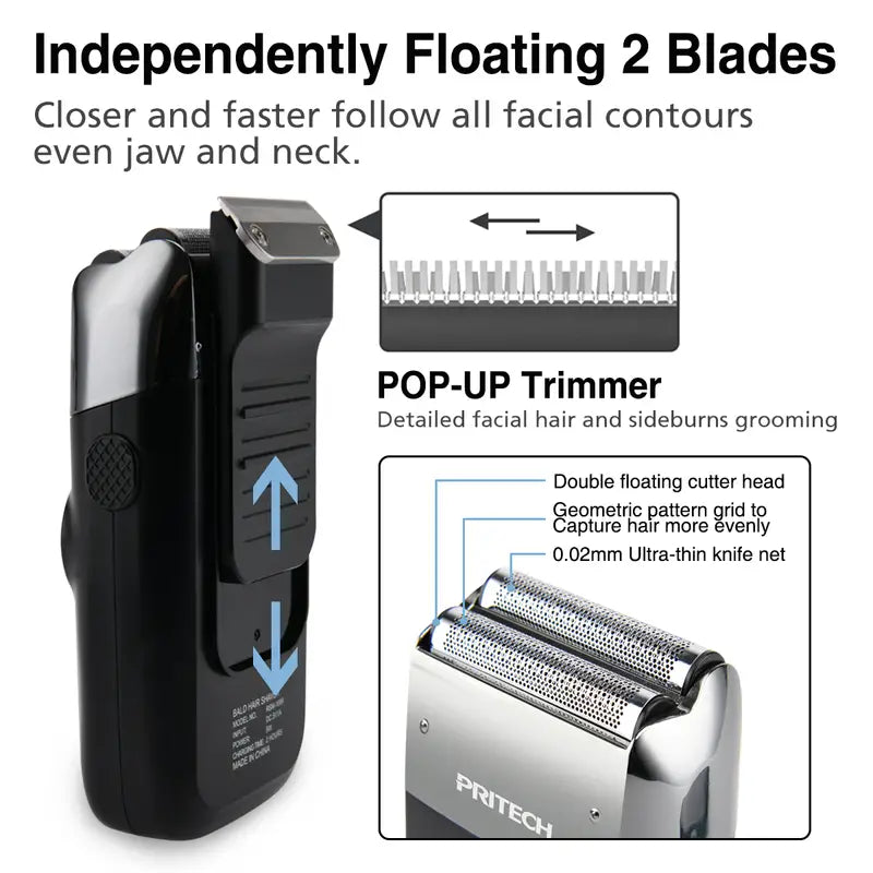 alt="2-in-1 Electric Foil and Bald Shaver for Men rechargeable grooming kit"